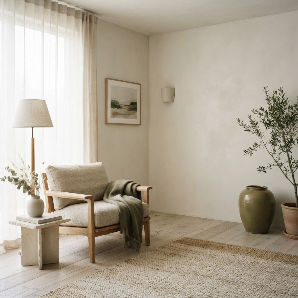 A serene interior with natural materials. Placeholder — replace with final editorial photography.